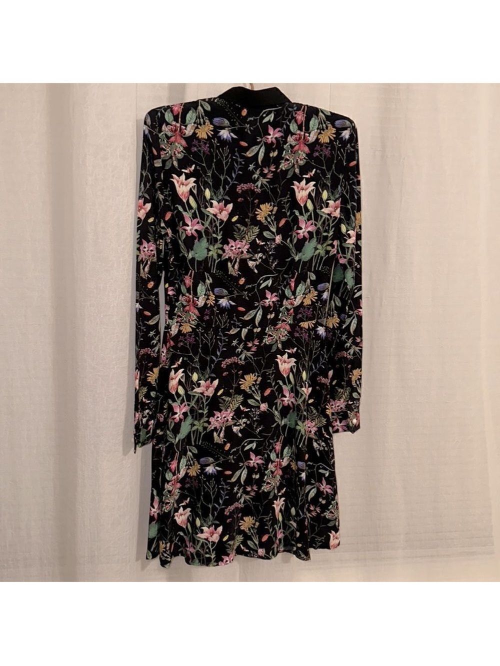 The Kooples S Black Daisy Love Floral Print Preppy Long Sleeve A-Line Dress